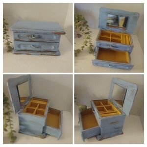 Vintage Upcycled Blue Shabby Chic Wooden Jewelry Box
